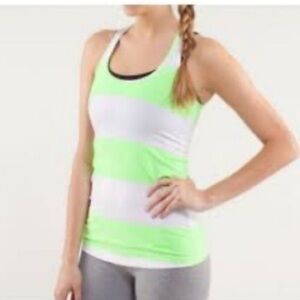 Lululemon Green and White Striped Tank Top.
